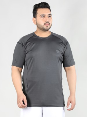 CHKOKKO Solid Men Round Neck Grey T-Shirt