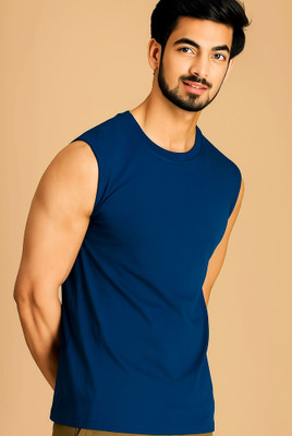 Jangoboy Solid Men Round Neck Dark Blue T-Shirt