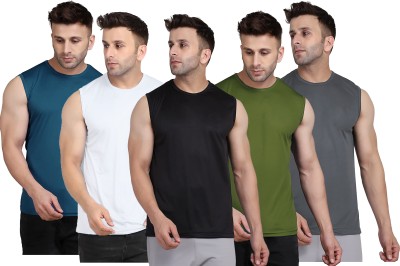 UDI n ADI Solid Men Round Neck Black, White, Blue, Dark Green, Grey T-Shirt