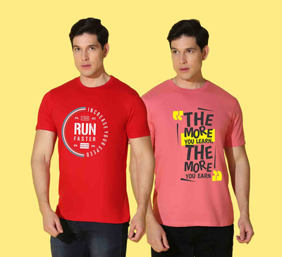 WOOSTRO Graphic Print Men Round Neck Pink, Red T-Shirt
