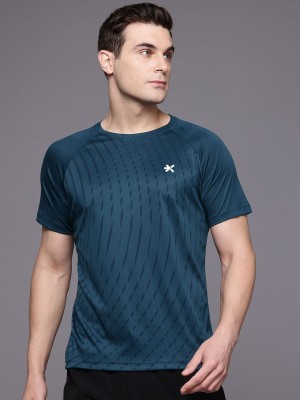 HRX by Hrithik Roshan Striped Men Round Neck Blue T-Shirt