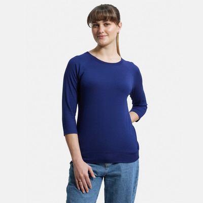 JOCKEY Solid Women Round Neck Blue T-Shirt