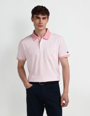 Arrow Sport Printed Men Polo Neck Pink T-Shirt