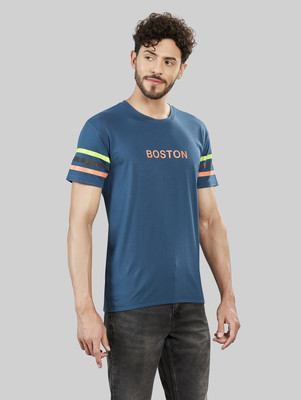 BE POSITIVE Printed, Typography Men Round Neck Dark Blue T-Shirt