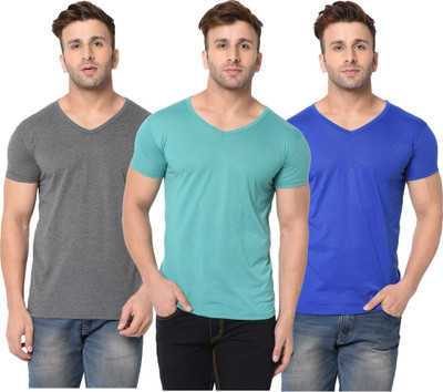 JB Jagoboy Self Design, Solid Men V Neck Light Blue, Blue, Grey T-Shirt