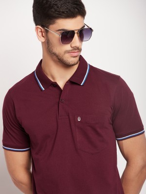 UNIBERRY Solid Men Polo Neck Maroon T-Shirt