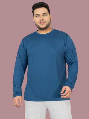 Sztori Solid Men Round Neck Blue T-Shirt