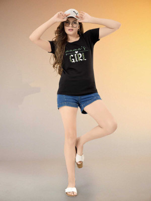 Trade Zone Solid Women Round Neck Reversible Black T-Shirt