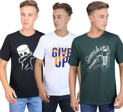 SUPERSQUAD Printed Men Round Neck White, Dark Blue, Dark Green T-Shirt
