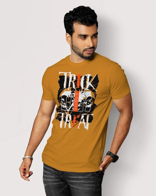FADMARK Printed Men Round Neck Yellow T-Shirt