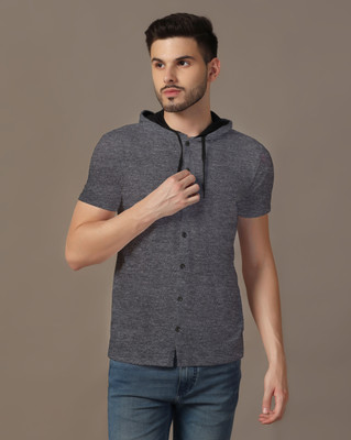 Blisstone Solid Men Hooded Neck Grey T-Shirt