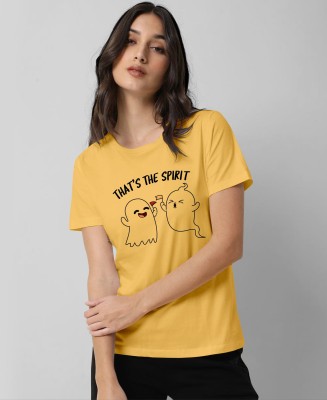 NISHKAM Printed, Typography Women Round Neck Yellow T-Shirt