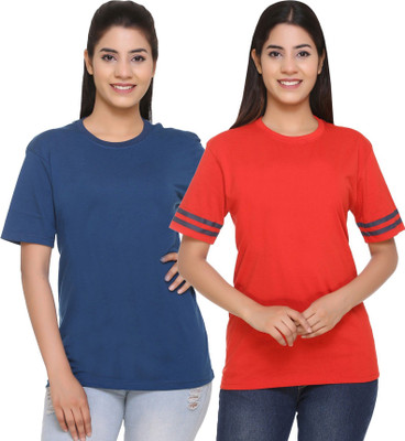 HouseOfCommon Solid Women Round Neck Multicolor T-Shirt