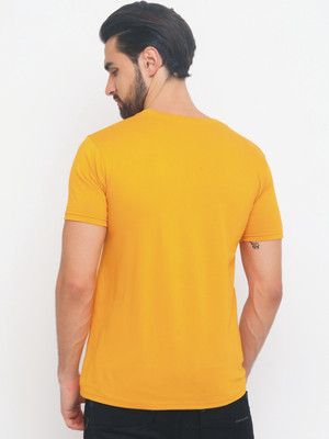sms creation Graphic Print Men Round Neck Yellow T-Shirt