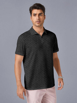 BEELEE TYPS Self Design Men Polo Neck Black T-Shirt