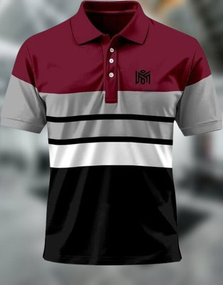 KE CREATION Colorblock Men Polo Neck Reversible Maroon T-Shirt