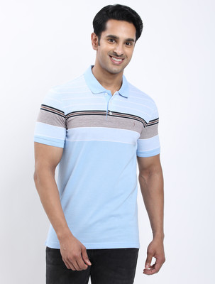 INDIAN TERRAIN Striped Men Polo Neck Blue T-Shirt