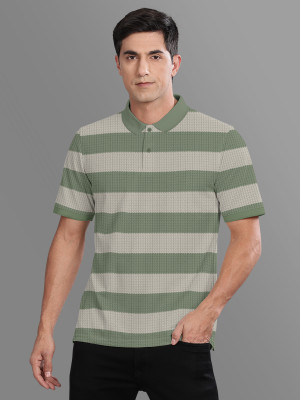 Bullmer Striped Men Polo Neck Green T-Shirt