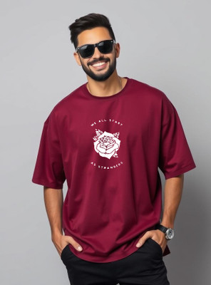 UrGear Printed Men Round Neck Maroon T-Shirt