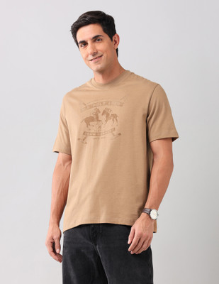 U.S. POLO ASSN. Graphic Print Men Round Neck Beige T-Shirt