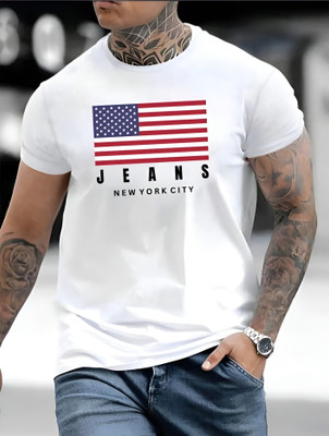 MAVIGE Printed Men Round Neck White T-Shirt