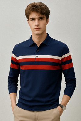 Autna Solid Men Polo Neck Navy Blue T-Shirt