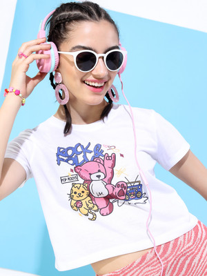 Tokyo Talkies Printed Women Round Neck White T-Shirt