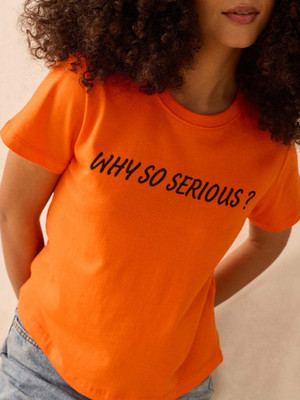 OUTZIDR Graphic Print Women Round Neck Orange T-Shirt