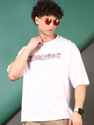 V-MART Printed Men Round Neck White T-Shirt