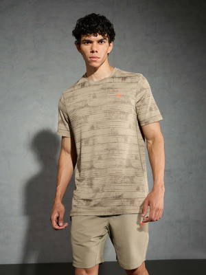 TECHNOSPORT Self Design Men Round Neck Reversible Beige T-Shirt