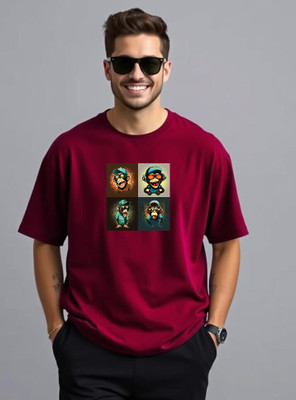 UrGear Printed Men Round Neck Maroon T-Shirt