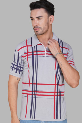 NB NICKY BOY Printed Men Zip Neck Grey T-Shirt