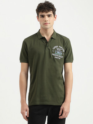United Colors of Benetton Solid Men Polo Neck Green T-Shirt