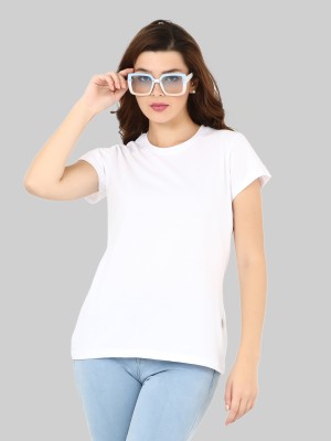 CADILA Solid Women Round Neck White T-Shirt