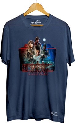 THE PRINT PLATTER Printed Men Round Neck Navy Blue T-Shirt