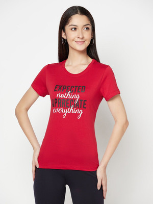 CANTABIL Printed Women Round Neck Maroon T-Shirt
