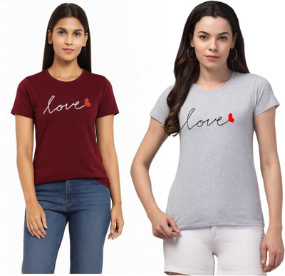 Sample Printed Women Round Neck Pink T-Shirt