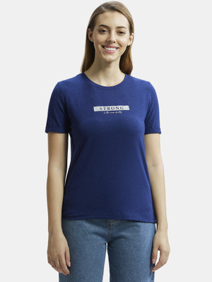 JOCKEY Typography Women Round Neck Blue T-Shirt