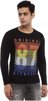 V-MART Printed, Typography Men Round Neck Black T-Shirt