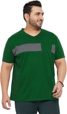 bigbanana Solid Men V Neck Green T-Shirt