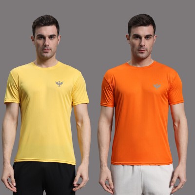 InkTees Solid Men Round Neck Yellow T-Shirt