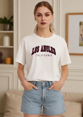 Elvia Typography Women Round Neck White T-Shirt