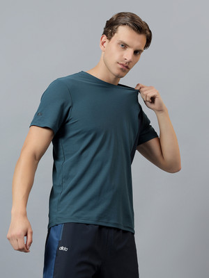 DIDA Solid Men Round Neck Blue T-Shirt