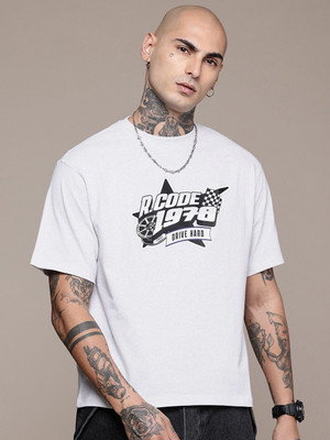 R.Code by The Roadster Life Co. Graphic Print Men Round Neck White T-Shirt