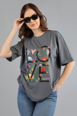 ETC Solid Women Round Neck Grey T-Shirt