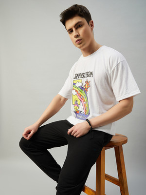 Gritstones Printed Men Round Neck White T-Shirt