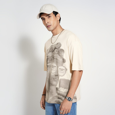 SF Jeans by Pantaloons Printed Men Round Neck Beige T-Shirt
