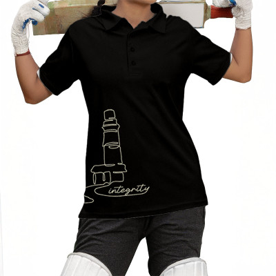 Fighterhero Printed Women Polo Neck Black T-Shirt