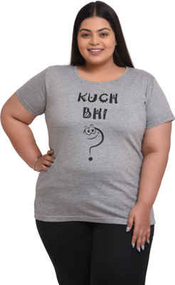 NEO GARMENTS Printed Women Round Neck Grey T-Shirt