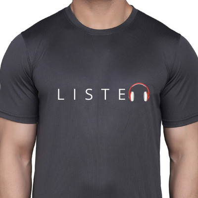 Black Pigeon Printed Men Round Neck Grey T-Shirt